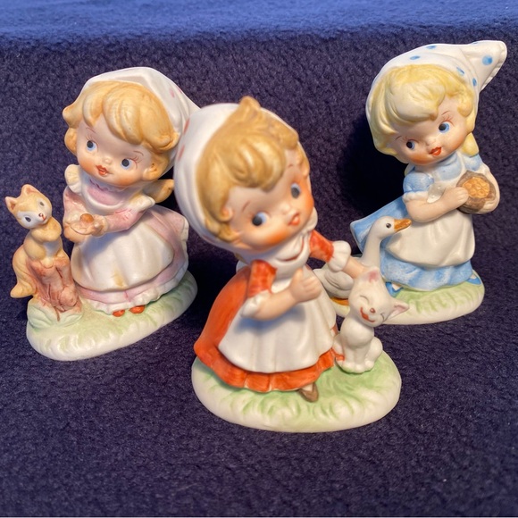 Vintage Homco Polka Dot Girls with animals set of 3 - Picture 1 of 7